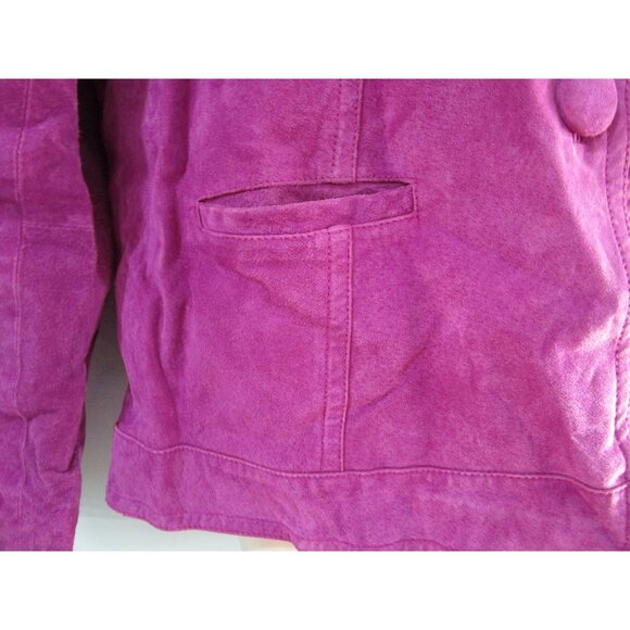 Magenta Suede Leather Jacket Button Closure  Chicos Size 3 Ladies XL - Picture 10 of 16